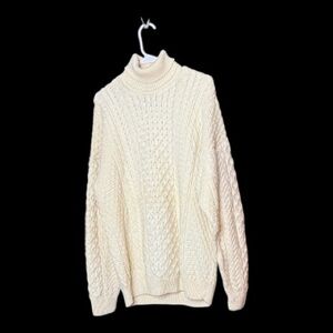 Carraig Donn Merino Wool Cableknit Cream Turtleneck Sweater XL